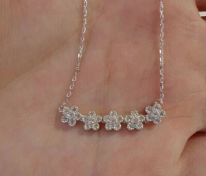 2Ct Round Cut D/VVS1 Diamond Flower Necklace Pendant 14K White Gold Finish - Picture 1 of 4