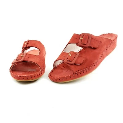 La Plume Jen Cherry Red Nubuck Leather 39 / 8 M Buckle Slide Sandal - Image 1 of 4