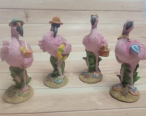 Juego de 4 estatuillas de flamenco de resina rosa Art Deco - 5" Bird Florida Beach - Imagen 1 de 24