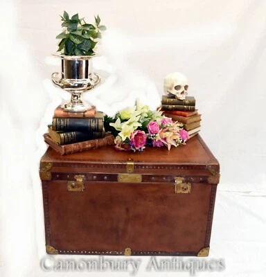 Maleta de equipaje de cuero vintage - Caja de mesa de centro baúl de vapor Foto 1 de 4