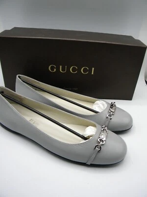 Zapatos planos sin cordones GUCCI de cuero gris y plata con logotipo de mordida de caballo talla 36,5 B Foto 1 de 4