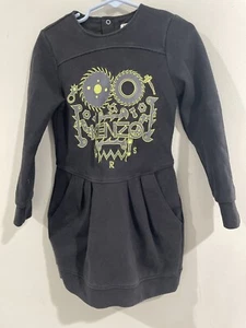 Kenzo Kids Girls Logo Black Long Sleeve w/ Pockets Sweater Dress SZ 5A/110 - Picture 1 of 13