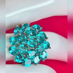 925 Sterling Silver Ring Sz 7.75 with Natural Paraiba Topaz Gemstone - Picture 1 of 14
