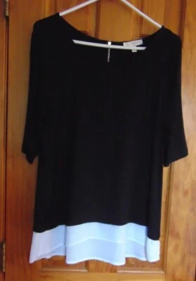Kenar Womens Top Black Flowy Knit with White Crepe Trim SZ Med  - Image 1 of 4