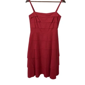 BCBGMAXAZRIA Womens Dress Red Tiered Ruffle Spaghetti Strap Summer Cotton Size 4 - Picture 1 of 16
