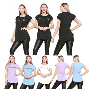 Ladies **Long Hem Top** Women's T Shirts Curved Hem Long tee Shirt Short Sleeve  - Picture 1 of 17