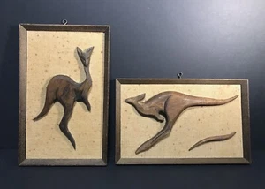 Vintage Wood Hand Carved Kangaroo Wall Art, MCM ~ Australia ~ (Sold as Set) - Imagen 1 de 8