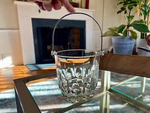 Secchiello ghiaccio vintage in vetro con manico argento, servizio bar, refrigeratore vino in vetro italiano, - Foto 1 di 10