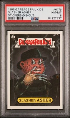 DIECUT 1988 Topps OS15 Garbage Pail Kids Series 15 SLASHER ASHER 617b Card PSA 8 - Image 1 of 2
