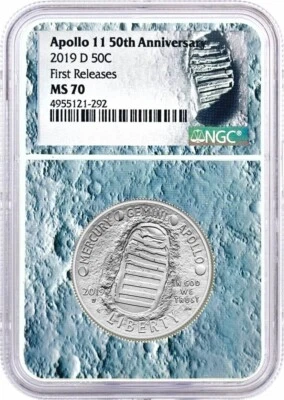 2019 D 50C Apollo 11 50th Anniversary Half Dollar NGC MS70 First Releases - Image 1 of 2