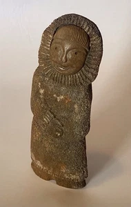 Hand Carved Fossilized Inuit Sculpture Signed EJ - Picture 1 of 8