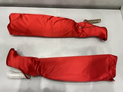 Женские сапоги Giuseppe Zanotti Elinor высотой выше колена цвет красный атлас размер США 8 - Изображение 1 из 4