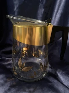 Vintage David Douglas MCM Gold Leaves Glass Coffee Pot with Lid Kitschy Decor - Picture 1 of 9