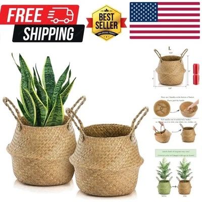 Elegante paquete de 2 cestas de almacenamiento de pastos marinos - perfectas para organizar y hacer picnics Foto 1 de 4