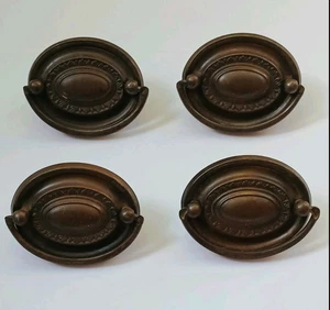Antique Oval Drawer Pulls Hepplewhite Style Lot Of 4 Brown 2 1/2” Bore - Picture 1 of 8