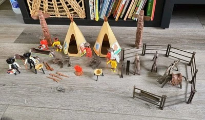 Playmobil 1980's Far West Indian Camp Native American Western Set Plus Cowboys - Image 1 of 4