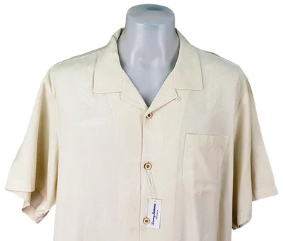 TOMMY BAHAMA Mens 100% Silk Ivory S/S LUXURY HAWAIIAN SHIRT - 2XL - 56" -RRP £99 - Image 1 of 4