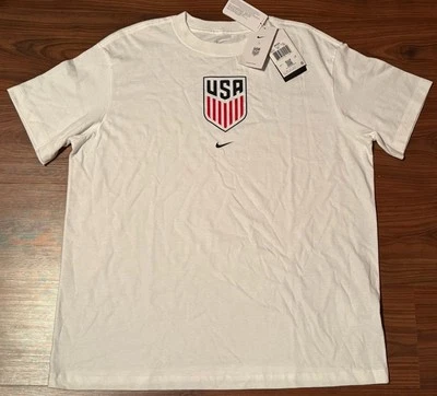 NWT NIKE USMNT WORLD CUP SOCCER TEAM USA CREST SHIRT WHITE MENS MEDIUM FIFA - Image 1 of 4