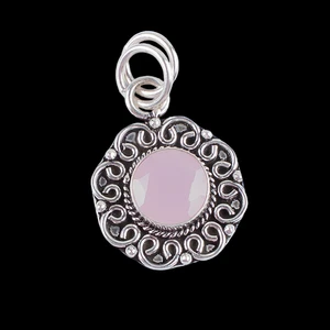 Rose Chalcedony Gemstone 925 Sterling Silver Jewelry Handmade Pendant 1.06" Gift - Picture 1 of 8