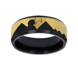 Unisex Black Tungsten Engraved Egypt Pyramids Tribal Cultural Wedding Ring - 8mm - Picture 1 of 3