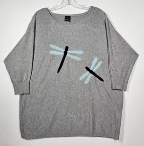 Aaeda Gray Dragonfly Dolman Sleeve Round Neck Sweater 1X Oversize Soft Cozy - Picture 1 of 9