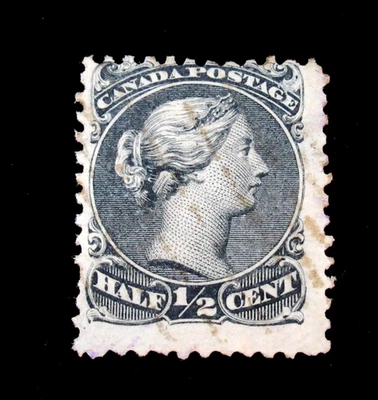 Sello de Canadá Scott 21 Reina Victoria medio centavo 1868 escaso usado NG Foto 1 de 2