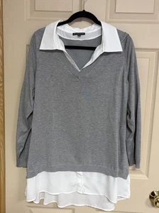 Adrianna Papell 2x schwarzer Pullover Lagenlook mit Kragen Shirt - Bild 1 von 4