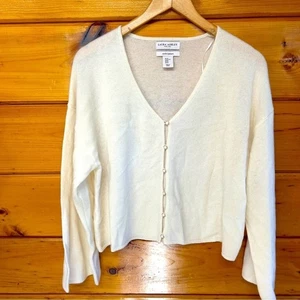 100 % Kaschmir Laura Ashley weite Ärmel elfenbein V-Ausschnitt Knopfleiste Strickjacke XL - Bild 1 von 5