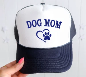 Dog Mom, Navy Blue Otto Brand Men's and Women's Trucker Hat - Picture 1 of 5