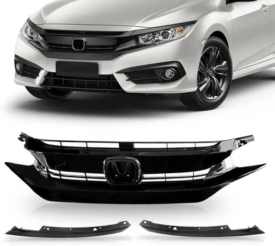 Parrilla delantera de malla negra brillante estilo OE para Honda Civic 2016 2017 2018 Foto 1 de 4