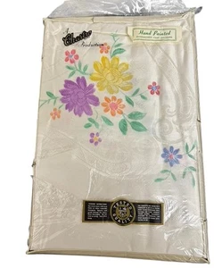 Vintage TISCHDECKE 50er Courtaulds handbemalt 52 x 70" 'A Chartro Reg. UNGEÖFFNET - Bild 1 von 7