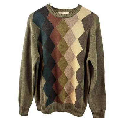 Suéter Pullover Vintage Geoffrey Beene Argyle Neutrals Algodón Hombres Med Heritage Foto 1 de 4