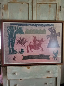 1972 Bernd Kroeber signierter Holzblock gerahmter Kunstdruck Don Quijote RAR 55/150 - Bild 1 von 12