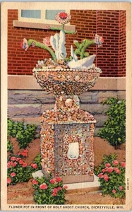 Flower Pot in Front of Holy Ghost Church, Dickeyville, Wisconsin Postcard c1934 - Picture 1 of 2