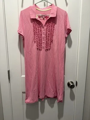 Lilly Pulitzer 领短袖荷叶领衬衫连衣裙粉色休闲学院风 — 第 1/4 张图片