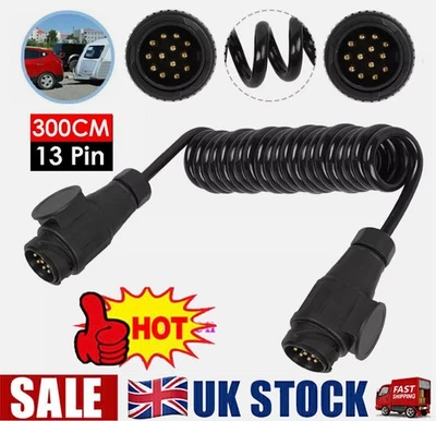 13 Pin Male to Male Trailer Cable Adapter Plug Coiled Extension Cable Lead 3M UK - Image 1 of 4