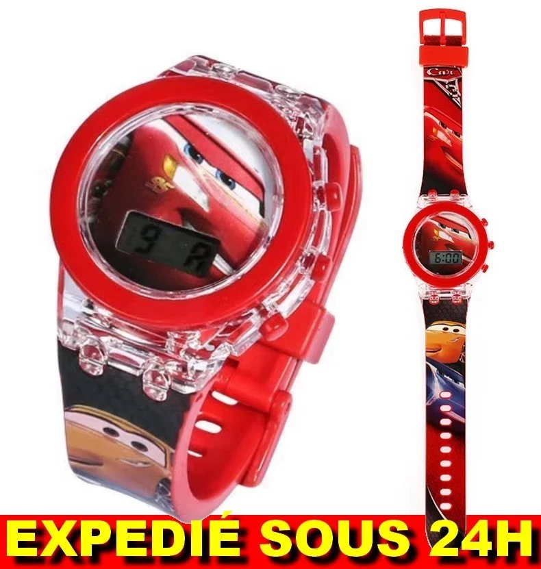 Montre Enfant CARS Flash McQueen Disney Garçon Fille LED Lumière Pile Cadeau - Photo 1/1