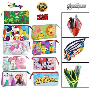 22cm Large Licensed Triple Pocket Pencil Cases, Kids Zip Closer Stationary Bag - Picture 1 of 62