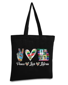 Peace Love Loteria Tragetasche mexikanische Karte Bingo Illustration wiederverwendbar Tragetasche - Bild 1 von 13