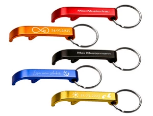 Aluminium Flaschenöffner Schlüsselanhänger mit Wunschtext+Symbole | Lasergravur - Bild 1 von 9