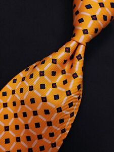Polo Ralph Lauren Yellow Orange White Geometric Square Diamond USA Silk Neck Tie