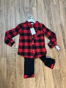 Tommy Bahama 3 Piece Red & Black Buffalo Plaid Suspender Outfit Size 4T NEW - Picture 1 of 9