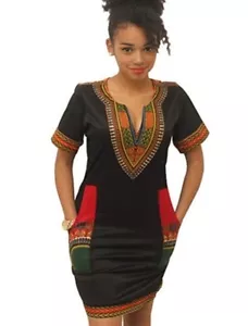 Women Bohemian V Neck Vintage Printed Ethnic Style Summer Shift Dress - Picture 1 of 6