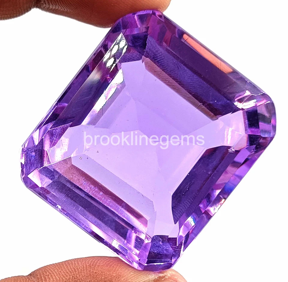 Lab Grown 275Ct Certified Emerald Cut Purple Opal Transparent Loose Gemstone EKT - Image 1 of 4