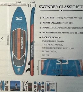 Swonder 11'6"x32”,6”thick Inflatable Stand Up Paddle Board,3 piece Paddle.coral - Picture 1 of 4