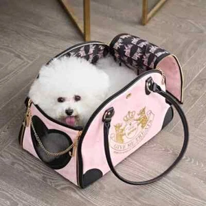 Juicy Couture Pet Carrier Crown Pink Faux Suede Small Up to 10 lbs MSRP $144 - Picture 1 of 12