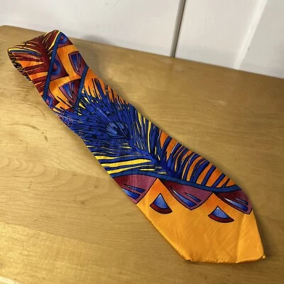 Corbata de seda con estampado de plumas de pavo real geométrico Rush Limbaugh No Boundaries para hombre Foto 1 de 4