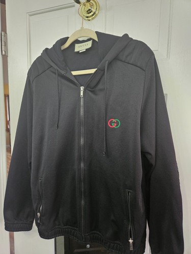 Gucci giacca nera rossa verde cappuccio imbottita gomiti taglia XS