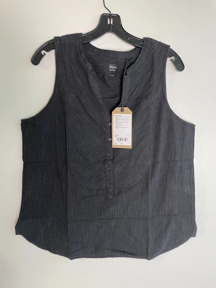 prAna Katya Tank Ladies Sz L Black V Neck