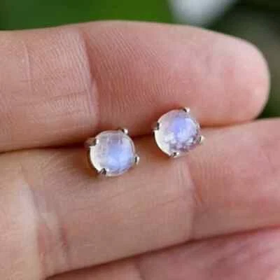 Aretes de piedras preciosas de luna arco iris natural de plata de ley 92,5 Foto 1 de 4